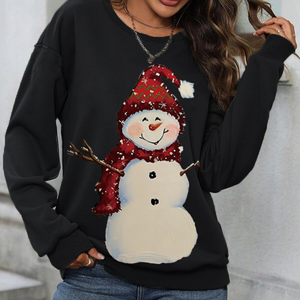 Sudadera de estilo Vintage para <span class=keywords><strong>mujer</strong></span>, elemento navideño impreso, patrón de muñeco de nieve suelto, cuello, Jersey de manga larga para la temporada de otoño - Product Image 2