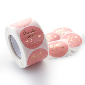 สติกเกอร์ขอบคุณคุณภาพสูง พิมพ์โลโก้ขนาดเล็กตามสั่ง แบบม้วน กันน้ำ สติกเกอร์ BOPP สีขาว สำหรับติดขวด - Product Image 5