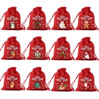 Sacs de rangement pour cadeaux de Noël avec sac à cordon imprimé bonhomme de neige pour bijoux, pochette d'emballage cadeau en lin avec logo personnalisé