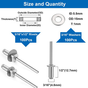 Baiguluo Pop Rivet Set 200Pcs Aluminum Blind Rivets With Washers For Construction Industry - Product Image 3