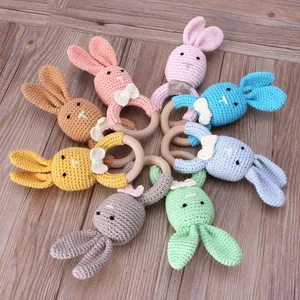Handmade Tự Nhiên Bé Phụ Kiện Mọc Răng Nhẫn Crochet Nhồi Bông Amigurumi Bunny Teether Đồ Chơi Rattle Cho Bé