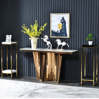 IEasy China Foshan Factory Tables consoles de luxe de qualité supérieure avec plateau en marbre en forme d'éclair, tables consoles en métal, tables consoles dorées