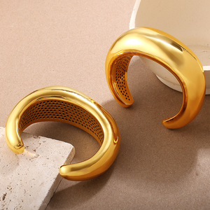 Fashion Cuff Bracelet Gold Hollow Design Oversized Open <b>Bangle</b> For Party Unisex Jewelry - Product Image 2