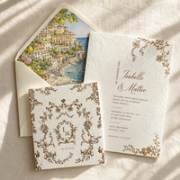 Suite d'invitations de mariage de luxe personnalisées avec estampage doré, pochette, sceau de cire, ruban et doublure d'enveloppe imprimée