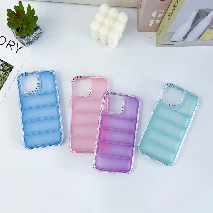 Fashion Puffer Vacuum Down Jacket Translucent Matte Anti Shockproof 2 in 1 Silicone Phone Case For iPhone 15 Pro Max 14 Plus 13