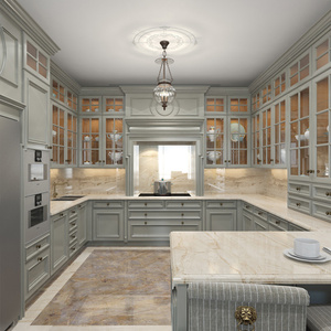 Gabinetes de cocina modernos de <span class=keywords><strong>madera</strong></span> maciza de estilo europeo Gabinetes de pared hechos <span class=keywords><strong>a</strong></span> <span class=keywords><strong>medida</strong></span> Encimeras de piedra de cuarzo Acabado de laca completo - Product Image 4
