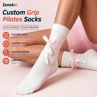 Chaussettes de Pilates personnalisées ZONEKKI OEKO TEX à lacets antidérapantes pour le barre et le yoga, chaussettes de Pilates tricotées pour femmes, chaussettes de Pilates pour studio