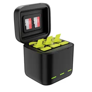 Telesin Triple Storage Ladegerät Box mit 2 Stück Batterieset für GoPro 9/10/11/12 Batterielader Ladegerät für Go Pro Kamera