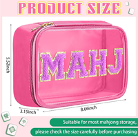 Sac de rangement rose imperméable pour Mahjong américain, pochette à fermeture éclair violette moelleuse avec patch lettre MAHJ, organisateur de tuiles mini portable personnalisé