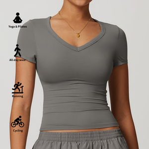 Haute qualité femmes décontracté Yoga haut court séchage rapide Fitness antichoc serré à manches courtes T-Shirt entraînement Gym Fitness porter - Product Image 1