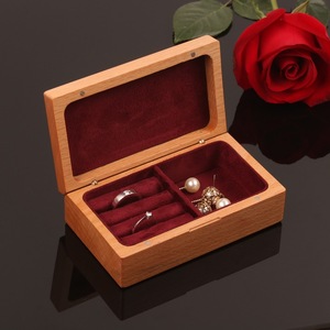 Wooden Jewelry Box Square Solid Wood <b>Ring</b> <b>Storage</b> Case Red Velvet Lining Simple Style Customizable Size - Product Image 3