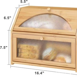 Bamboo Bread Storage Box 16.4x7.5x6.5 Inches Double Layer With Transparent Lid For <b>Kitchen</b> Countertop - Product Image 1