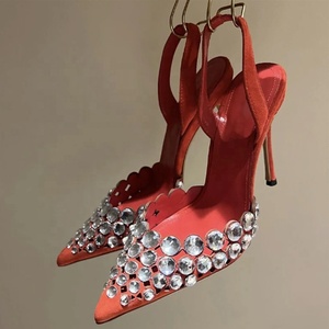 Chaussures d'été élégantes pour femmes à talons aiguilles, bout pointu, avec grands strass, style slingback - Product Image 5