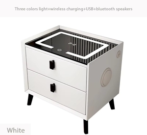 Mesa de Noche, Luz LED con Carga Inalámbrica, Puerto USB, Altavoz Bluetooth, Muebles para el Hogar, <span class=keywords><strong>Dormitorio</strong></span>, Mesita de Noche Moderna - Product Image 3