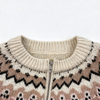 Cardigan en maille jacquard Fair Isle à col ras du cou pour femme, avec fermeture éclair, poignets et ourlet côtelés, coupe régulière, haut tricoté d'extérieur pour l'hiver, marque privée