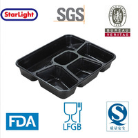 1000ml Boîte à bento jetable à 5 compartiments en plastique pour la préparation des repas avec couvercle