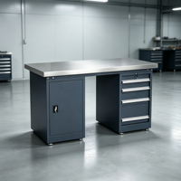 Plan de travail pour atelier alimentaire en acier laminé à froid, capacité de charge de 1000 kg, revêtement électrostatique en poudre, barre lumineuse LED en option