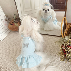 Vestidos de Princesa para Perros y Gatos, de Algodón Puro, con Lentejuelas de Mariposa, Mangas con Volantes, para Primavera y Otoño, Directo de Fábrica - Product Image 1