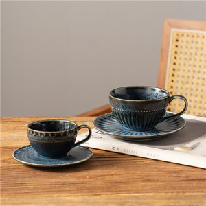<span class=keywords><strong>ชุด</strong></span>ถ้วยกาแฟและจานรองเซรามิกเคลือบเงาสไตล์วินเทจสุดหรู LovingHome พร้อมดีไซน์ลายพื้นผิว สำหรับใช้ในบ้านหรือร้านกาแฟ - Product Image 1