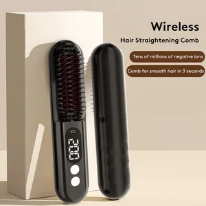 Cordless Electric Hair Straightening Brush USB Rechargeable Hair Straightener Comb