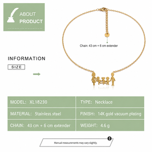Family Pendant Necklace Stainless Steel Five Person 14K <b>Gold</b> Vacuum Plated <b>Gold</b> and Silver Color Options - Product Image 2