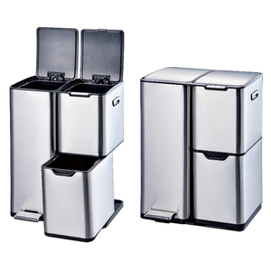 Stainless Steel Foot <strong>Pedal</strong> Recycling <strong>Bins</strong> Rectangular <strong>Dual</strong> Compartment Trash Can 40L/15.5 Gallon - Product Image 1