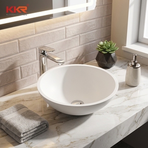 Lavabo Redondo de Piedra de Superficie Sólida de Lujo para Baño - Product Image 1