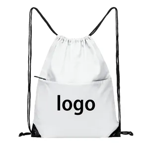 Hot 210d Sports Fitness Ladies Men's Nylon Large Size Waterproof White Backpack With Zipper Football Drawstring Bag