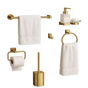 Juego de baño de latón para montar en la pared con dispensador de jabón, soporte para cepillos de dientes y accesorios a juego para encimera de baño - Product Image 1