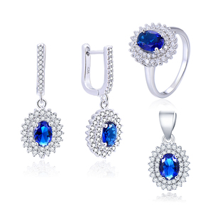 Set di gioielli in argento Sterling 925 brillante di moda Set di gioielli per ragazza adorabile con zaffiro blu ovale placcato in rodio di cristallo Aaa - Product Image 1
