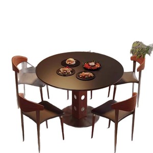 Pháp rock + thép hiện đại vòng bàn ăn ánh sáng sang trọng màu đen bảng Haus phòng ăn đồ nội thất bàn và ghế Bộ - Product Image 5