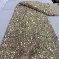 5 Yards de Tissu en Maille Tricoté à la Main 100% Acrylique avec Broderie de Perles et de Paillettes, Accessoires de Robe en Dentelle