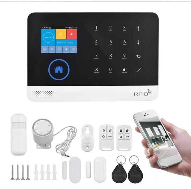 Tuya Smart APP WiFi+2G Anti-theft Alarm GSM Security Alarm System with PIR Motion Sensor Barking Sound Plastic Material