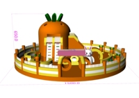 Structure gonflable commerciale combinée : toboggan et château rebondissant en forme de carotte, parcours d'obstacles gonflable à thème lapin de dessin animé pour Pâques