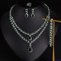 Parure de bijoux de luxe double couche avec pendentif goutte d'eau en zircon, collier, boucles d'oreilles, bague et bracelet pour mariée, idéale pour les cadeaux de mariage et de fête