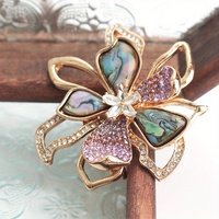 Nouvelle Broche Fleur Rétro en Imitation Coquille d'Ormeau avec Strass, Épinglette Élégante pour Veste et Pull, Accessoire de Mode