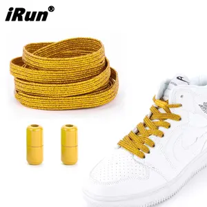 IRun Custom Colors Metall kapsel schloss Elastische Schnürsenkel Schimmernde Glitzer-Schnürsenkel Stretch Tieless Flat String für Kinder Erwachsene