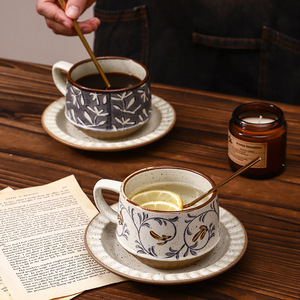 Juego de Tazas de Café Comerciales de Bambú, Taza Retro <span class=keywords><strong>para</strong></span> Latte, Taza Simple <span class=keywords><strong>para</strong></span> Té con Leche <span class=keywords><strong>y</strong></span> Flores, Platillo de Cerámica Japonés de 300 ml con Asa - Product Image 4