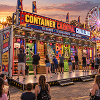 Équipement interactif de jeux de carnaval en conteneur pour la location d'événements, l'activation de marque, les événements en entreprise et le divertissement