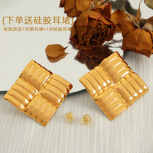 Geometric <b>Stud</b> Earrings 18K Gold Plated <b>Titanium</b> Steel Women's Fashion Earrings Elegant Retro Design - Product Image 2