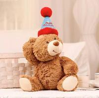 Chapeau d'anniversaire en peluche ours en peluche, jouet doux pour enfants et couples, cadeau mignon pour la Saint-Valentin avec texture moelleuse