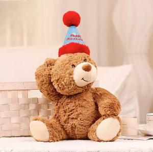 Orsacchiotto di Peluche con Cappello di <span class=keywords><strong>Compleanno</strong></span>, Morbido Giocattolo Imbottito per Bambini e Coppie, Grazioso Regalo di San Valentino con Texture Soffice - Product Image 1