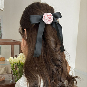 Saint Valentin Déesse Style Rose Rose Grab Clip Premium Tache Bowknot Perle Pince À Cheveux Femme Élégance Mode Cheveux Accessoires - Product Image 3