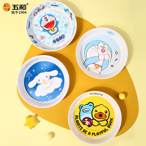 Five Cartoon Melamine Children's Plates Round Shallow Dish For Kids Durable Tableware Gift Wholesale - Product Image 1