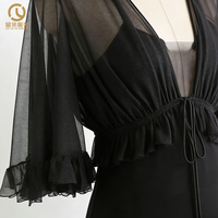Mousseline de soie col en V A-ligne robe de demoiselle d'honneur avec demi-manche taille volants tenue de fête de mariage pour les occasions décontractées