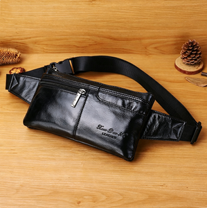 Bolsa de Cintura Masculina em Couro Legítimo, Multi Bolsos, <span class=keywords><strong>Anti</strong></span>-Furto, Com Alça Ajustável, Bolsa Transversal para Uso Diário e Empresarial - Product Image 1