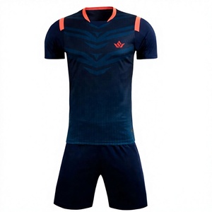 Tenue de football pour homme SPARKWELL INDUSTRY, bleu marine avec accents orange, impression personnalisée, polyester respirant, vêtements de sport d'équipe - Product Image 1