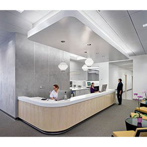 Fondo con acabado blanco encantador, diseño de iluminación, mármol artificial, fotos, mostrador, recepción - Product Image 2