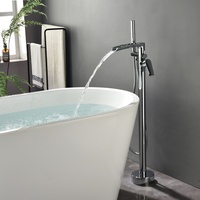 Robinet de baignoire autoportant en laiton à 3 trous, style romain, avec bec cascade ovale, monocommande fine, pour eau chaude et froide