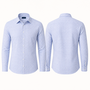 Chemise habillée pour homme, coupe ajustée, manches longues, à carreaux, pour le bureau, formelle, avec logo personnalisé, facile d'entretien, respirante - Product Image 2